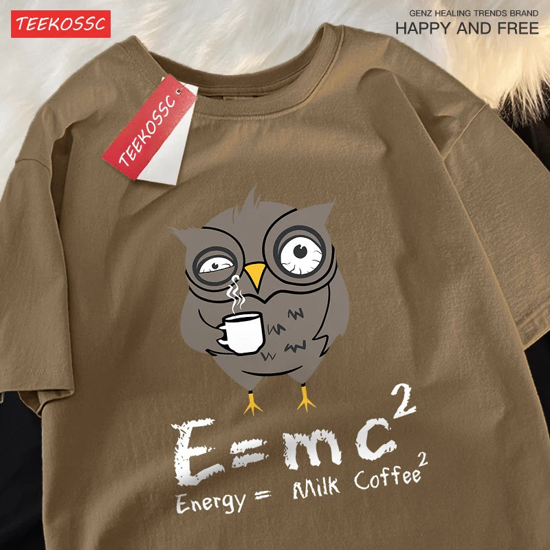 Energy Milk Coffee Fun Formula Printing Mens T-Shirts Cotton Streetwear Loose Oversize T Shirt Pattern Tee Clothes Couple