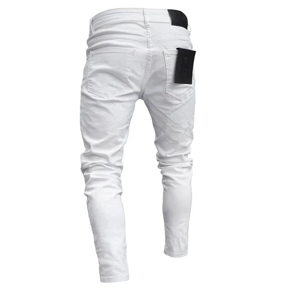 White Embroidery Skinny Ripped Jeans