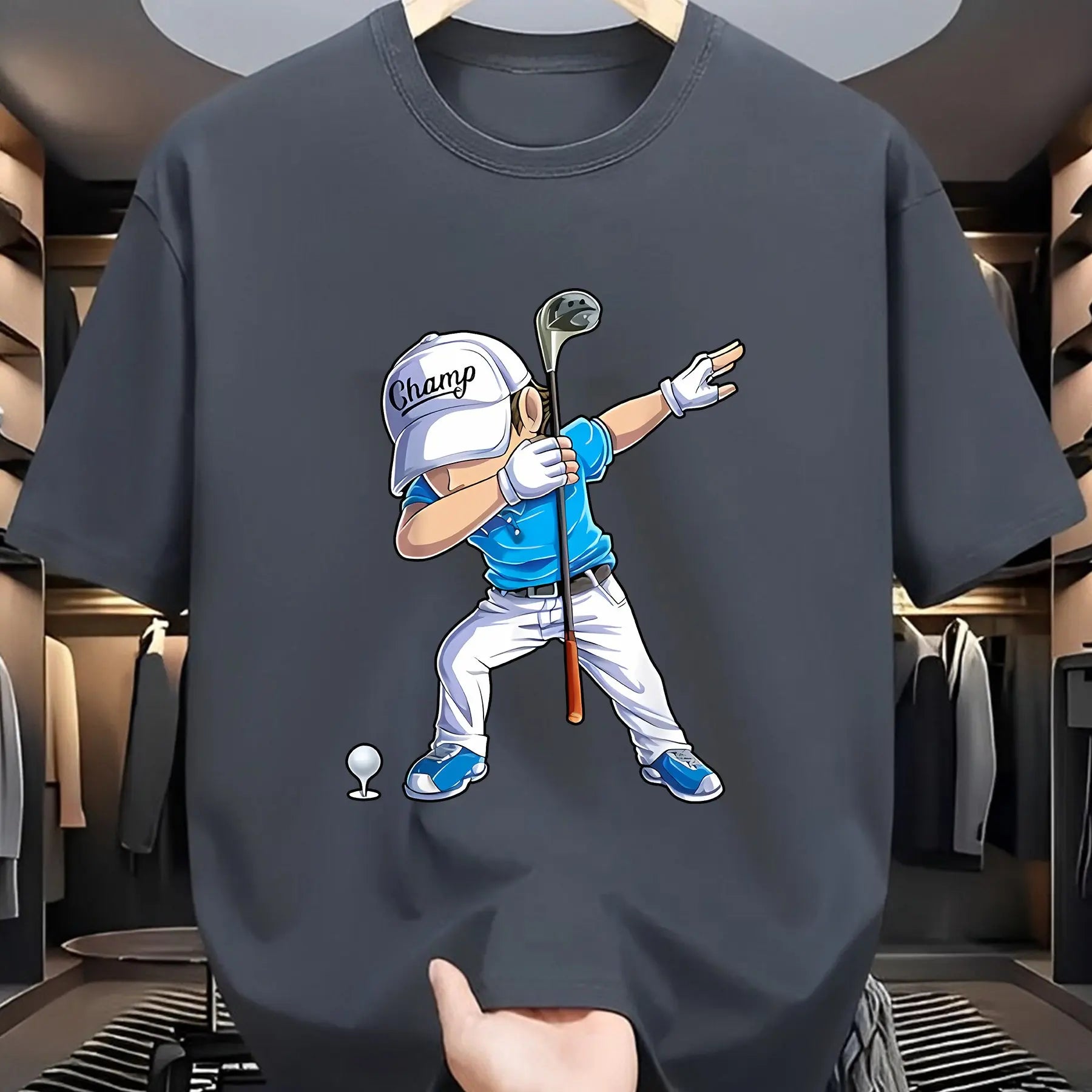 Golf Player Printed Round Neck T-shirt Top