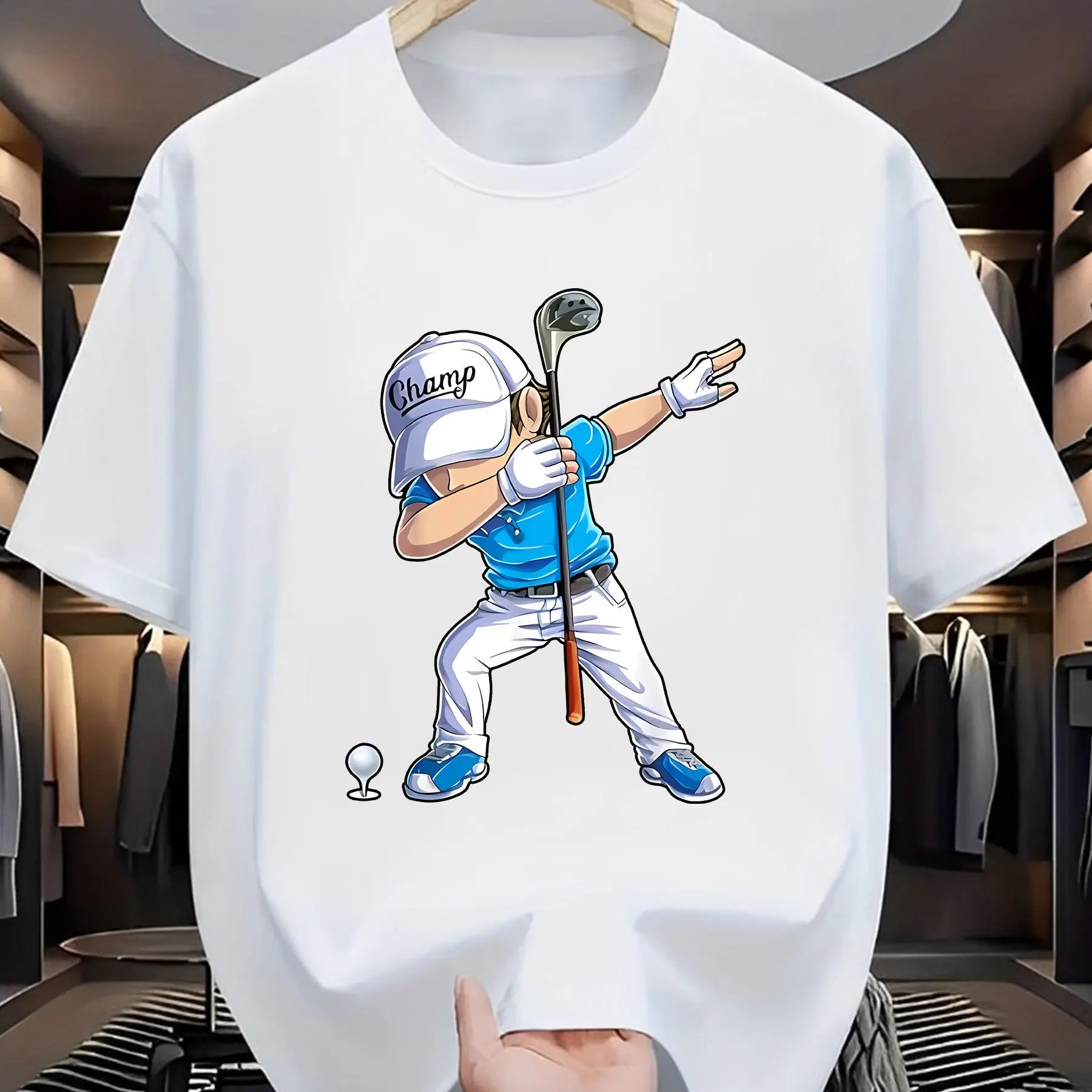 Golf Player Printed Round Neck T-shirt Top